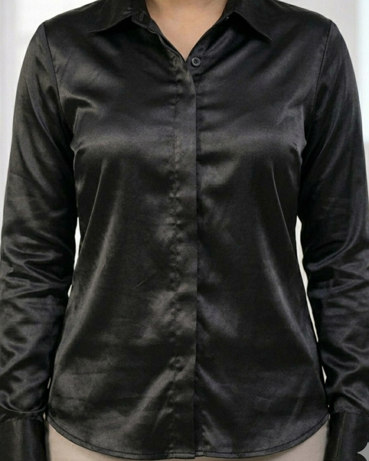 The Eclipse Black Satin Shirt